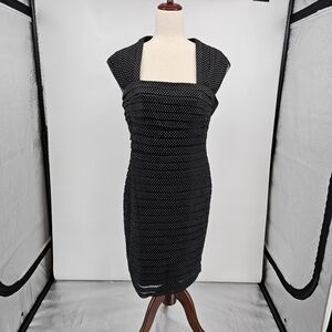 Adrianna Papell Black Cap Sleeve polka dot cocktail dress